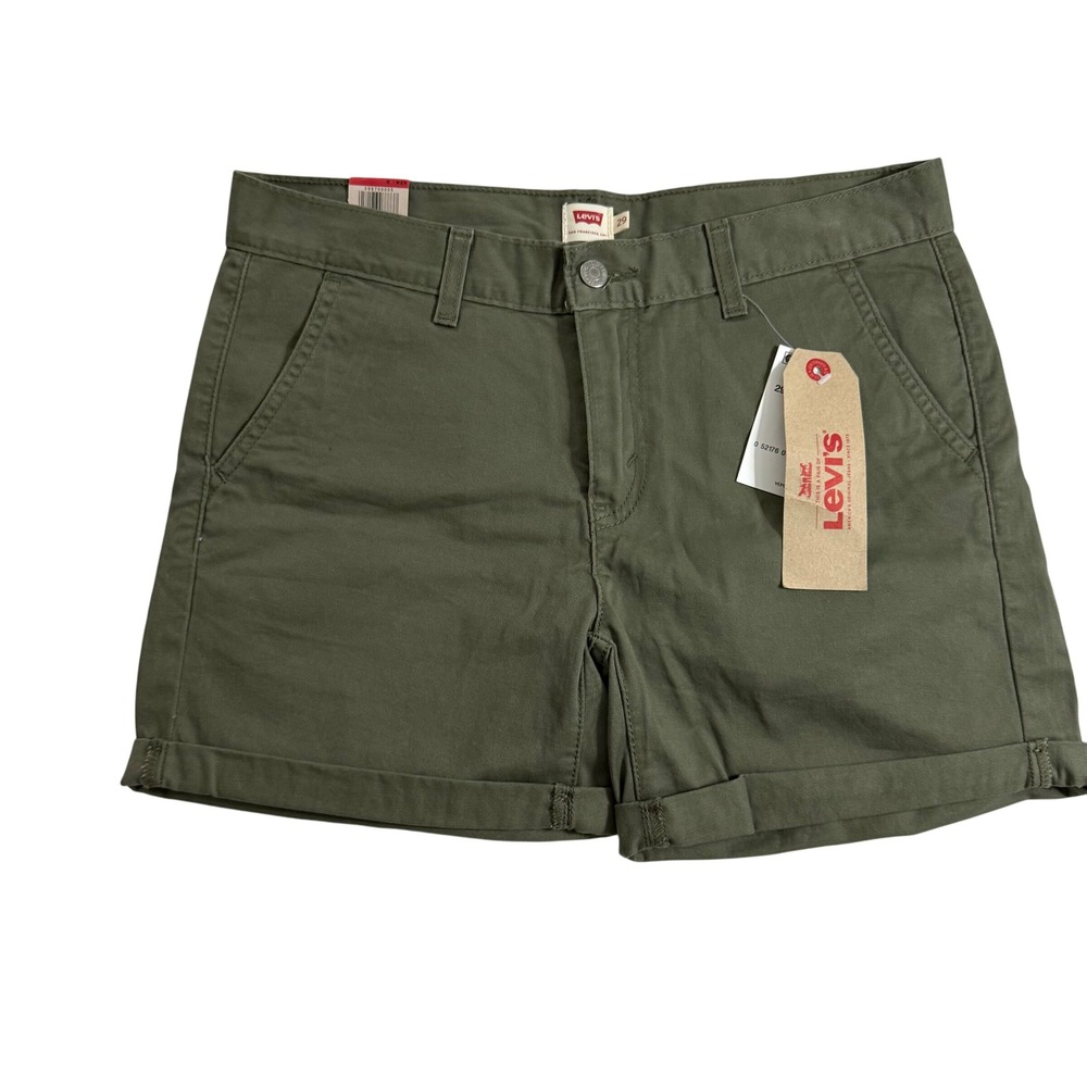 Levi's Classic Twill Shorts Olive Green Cuffed Hem Casual Everyday Size 8/29 NEW